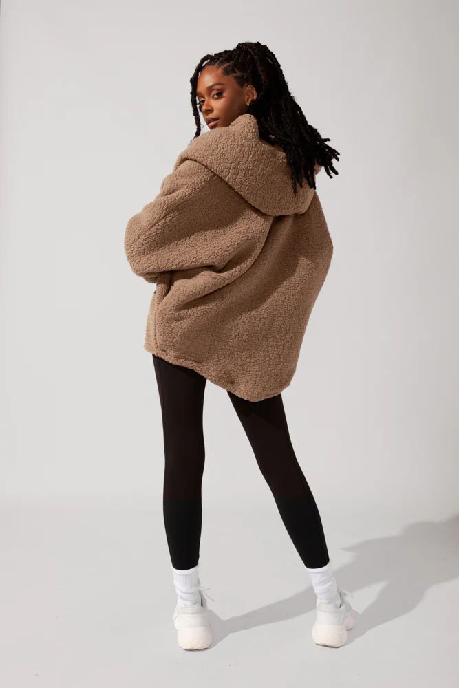 Faux Sherpa Cocoon Coat - Teddy Bear Brown | POPFLEX