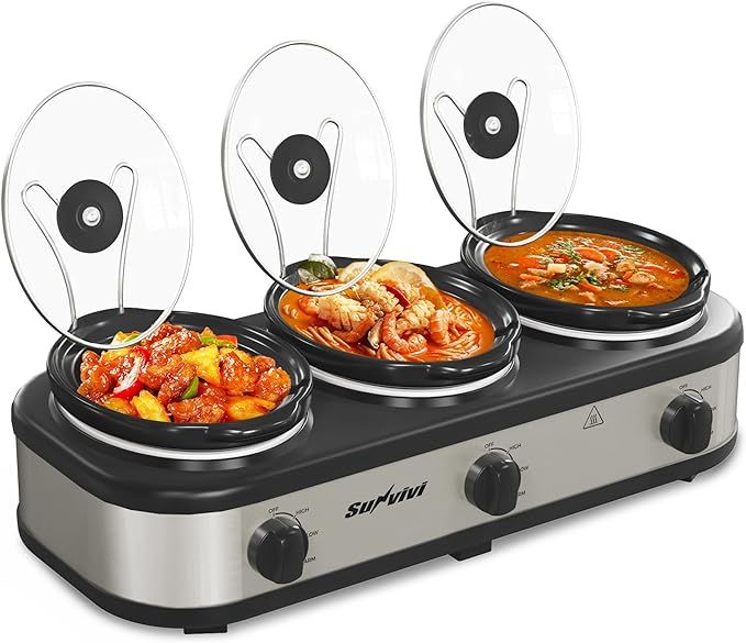 Sunvivi Triple Slow Cooker, Buffet Server and Food Warmer, Small Mini Pot with 3 Adjustable Temp ... | Amazon (US)