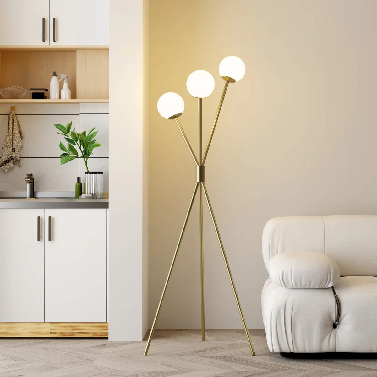 Raimondas 65'' Tall Standing Up Glass Tree Floor Lamp (Gold, Tripod, Globe & Lantern) - MCM Moder... | Wayfair North America