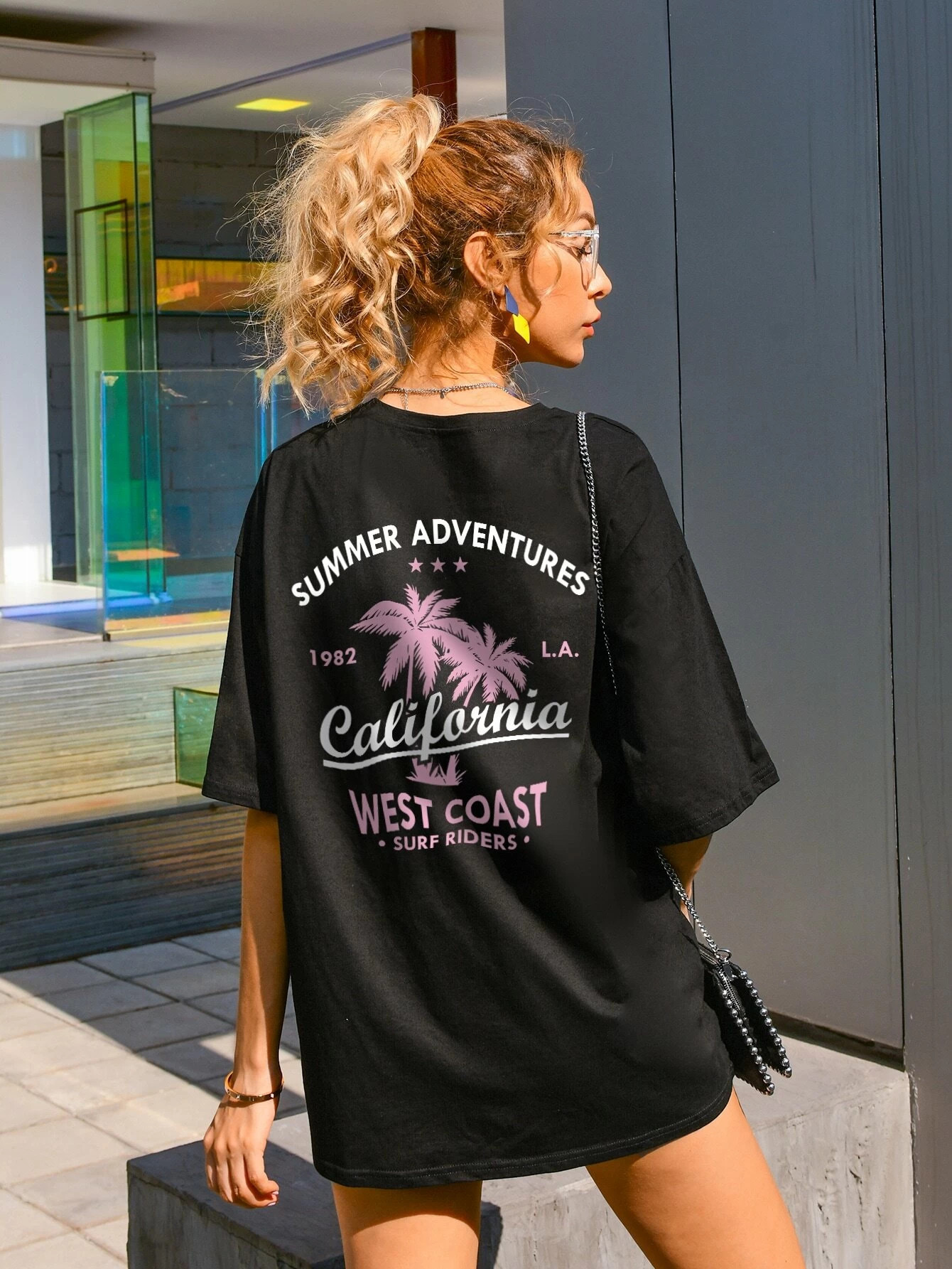 Tropical & Letter Graphic Oversized Tee | SHEIN