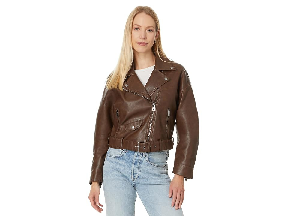 Levi's(r) Relaxed Crop Faux Leather Moto Jacket Women's Jacket Saddle : MD, Leather/Polyurethane | Zappos