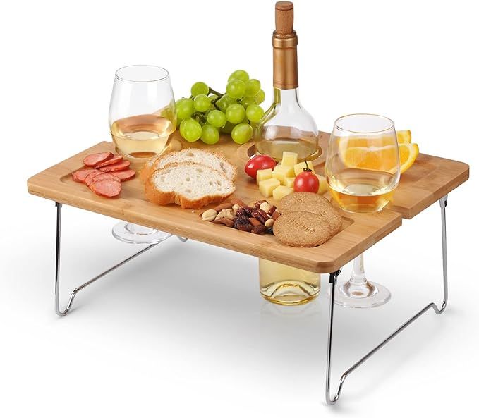 Tirrinia Bamboo Wine Picnic Table, Ideal Wine Lover Gift, Folding Portable Outdoor Wine Glasses &... | Amazon (US)