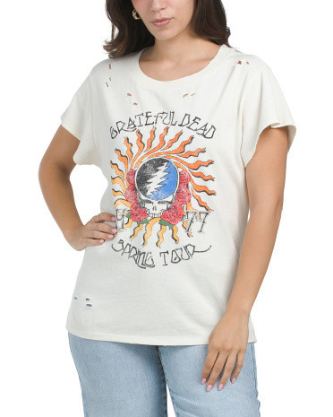 Grateful Dead Screen T-Shirt With Destructed Detail For Women | TJ Maxx