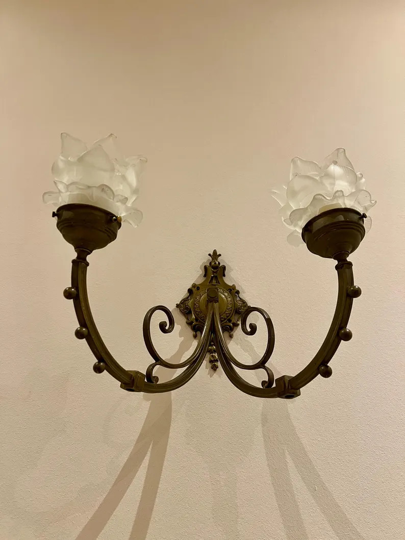 Original Art Nouveau Wall Sconce, Heavy Brass Wall Lamp With Beautiful Decorations, Very Rare, Fl... | Etsy (Global)