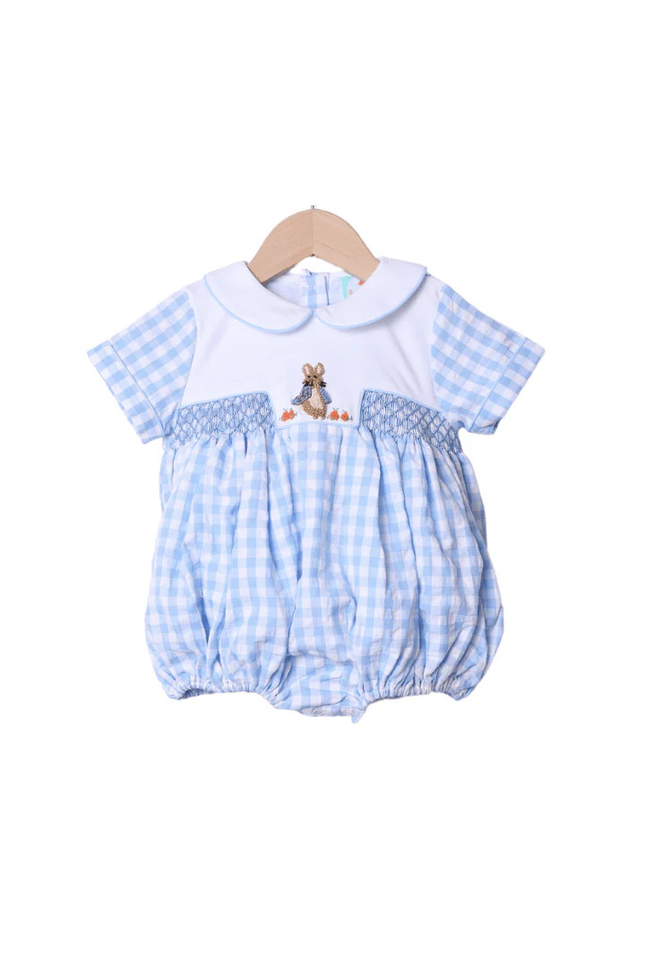 Embroidered Peter Rabbit Classic Seersucker Bubble | The Smocked Flamingo