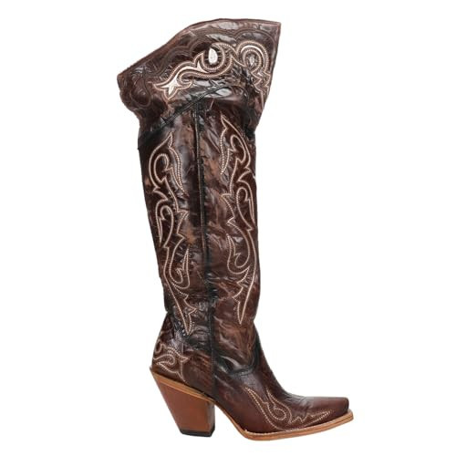 Dan Post Womens Kommotion Embroidered Snip Toe Zippered Casual Boots Over the Knee High Heel 3" & Up - Brown - Size 7.5 M | Amazon (US)