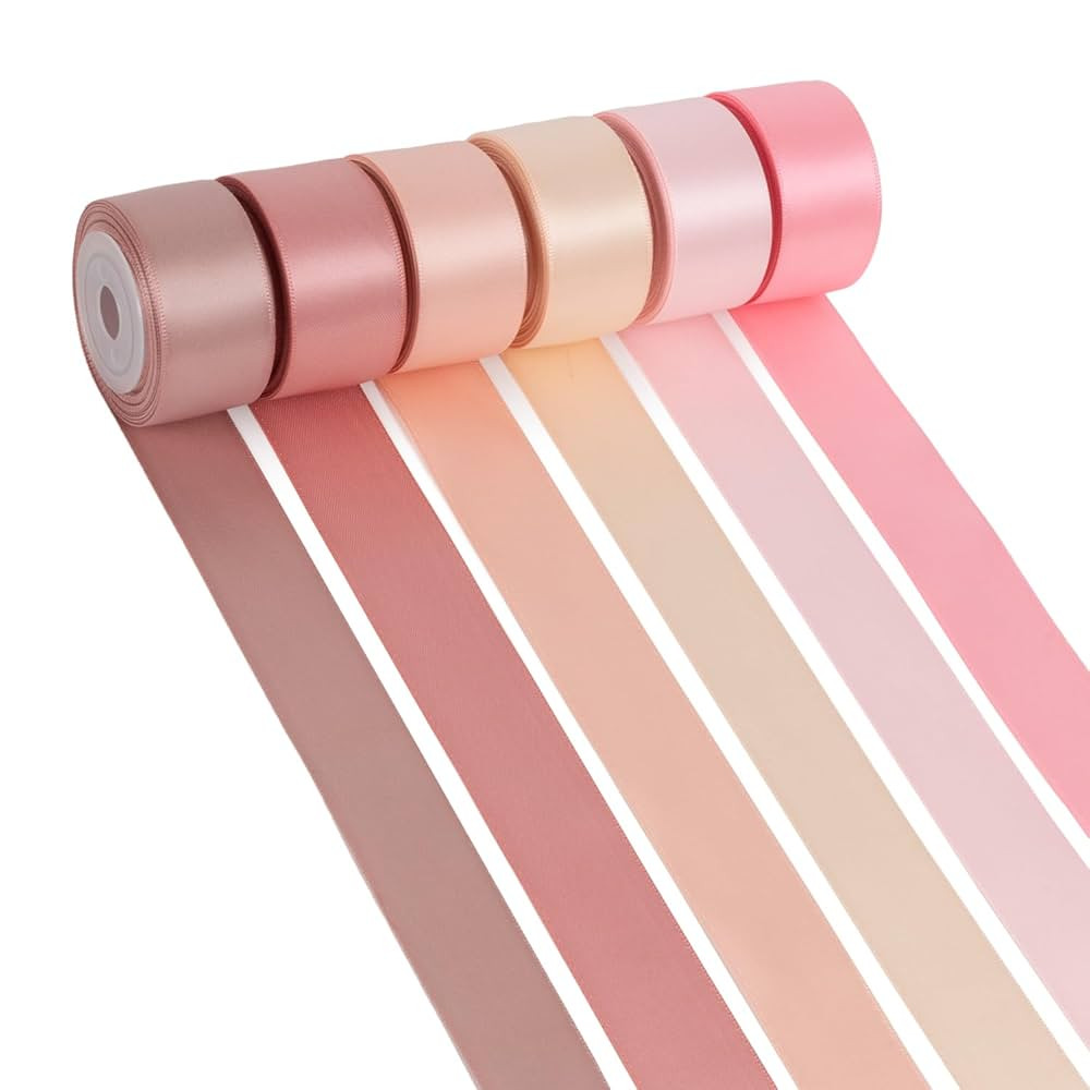 Pink Satin Ribbon 1 Inch Dusty Rose/Rose Gold/Nude/Peach/Pink Ribbon for Flower Bouquet Gift Wrap... | Amazon (US)