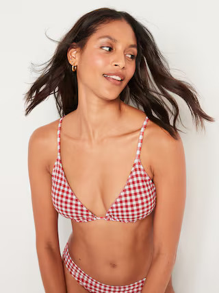 Gingham Textured Triangle Bikini Swim Top for Women | Old Navy (US)