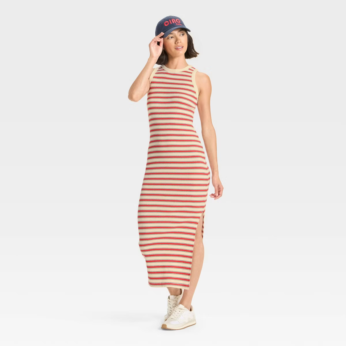 Women's Rib-Knit Maxi Bodycon Dress - Universal Thread™ Dark Red Striped | Target