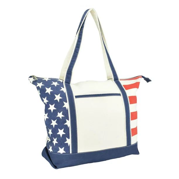 DALIX Stars and Stripes Zippered Cotton Canvas USA 4th of July Patriotic Handbag Shopping Tote - ... | Walmart (US)