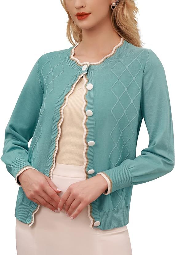 Women's Long Sleeve Button Down Sweater Ribbed Knit Crew Neck Sweater Cardigans | Amazon (US)