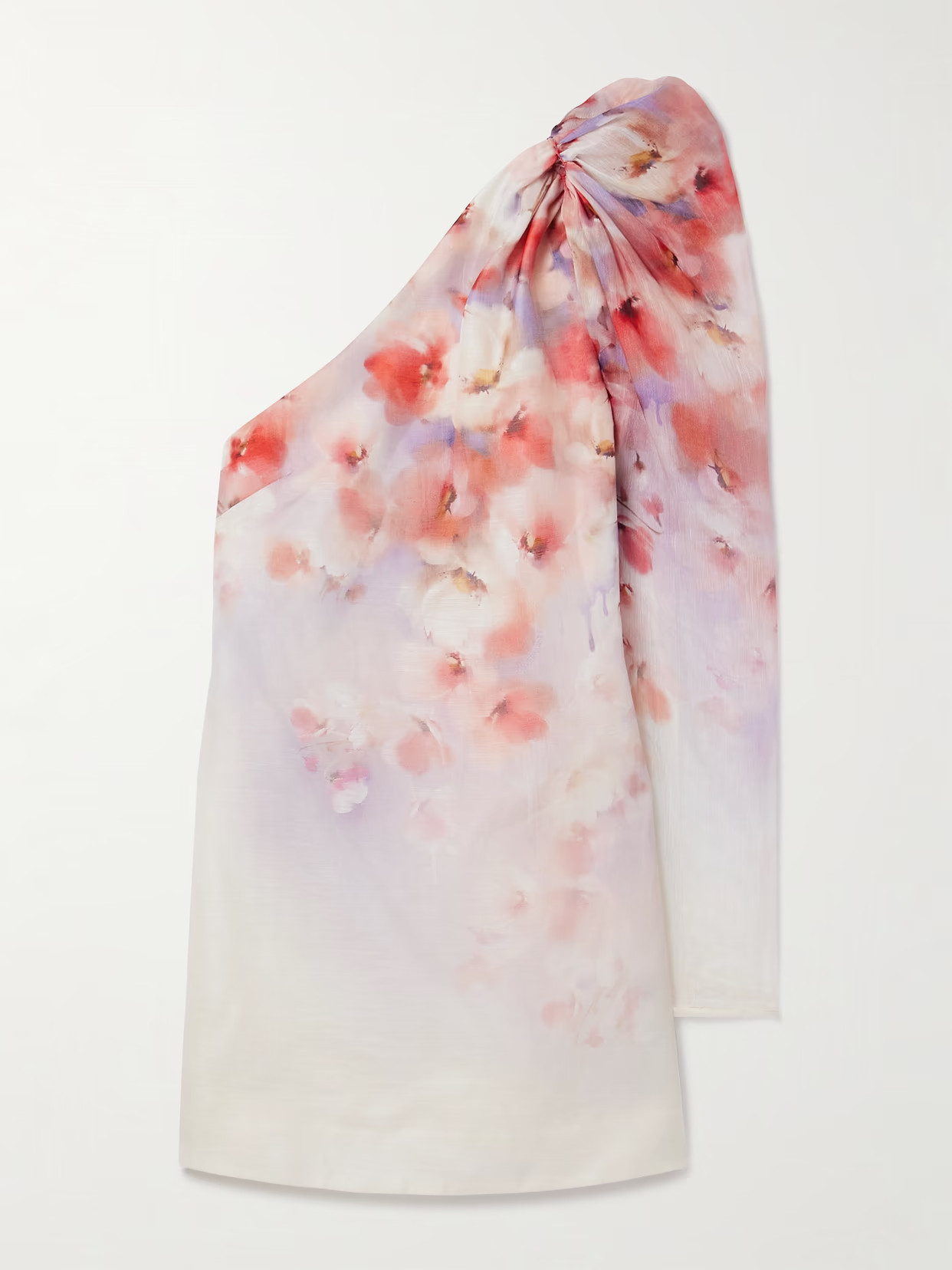 Zimmermann - Crush One-sleeve Floral-print Linen And Silk-blend Mini Dress - Pink | NET-A-PORTER (US)