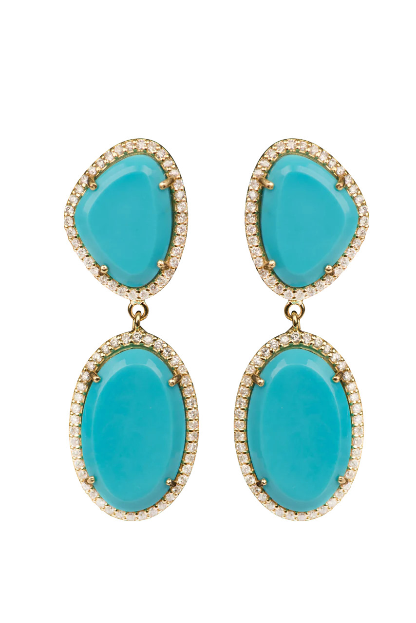 Christina Greene 14K Gold Turquoise Earrings with White Diamonds | Pinto Ranch | Pinto Ranch