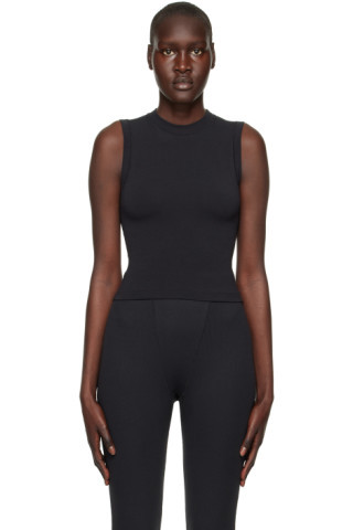 Black Cotton Jersey Mock Neck Tank Top | SSENSE