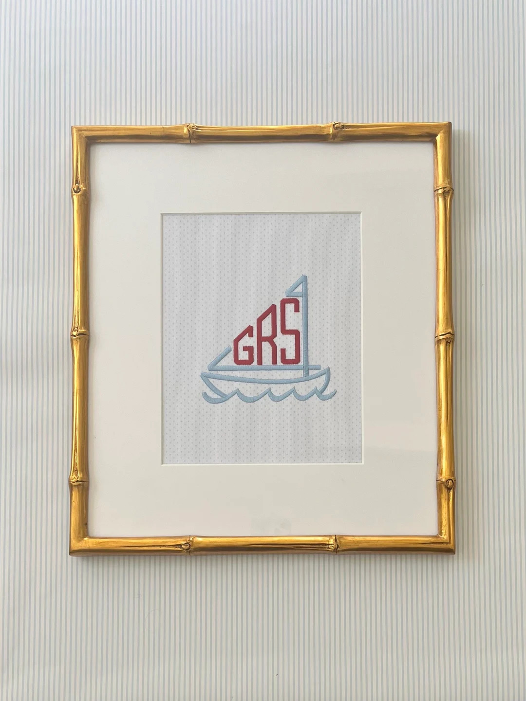 Initial Sailboat Embroidered Nursery Art - Etsy | Etsy (US)