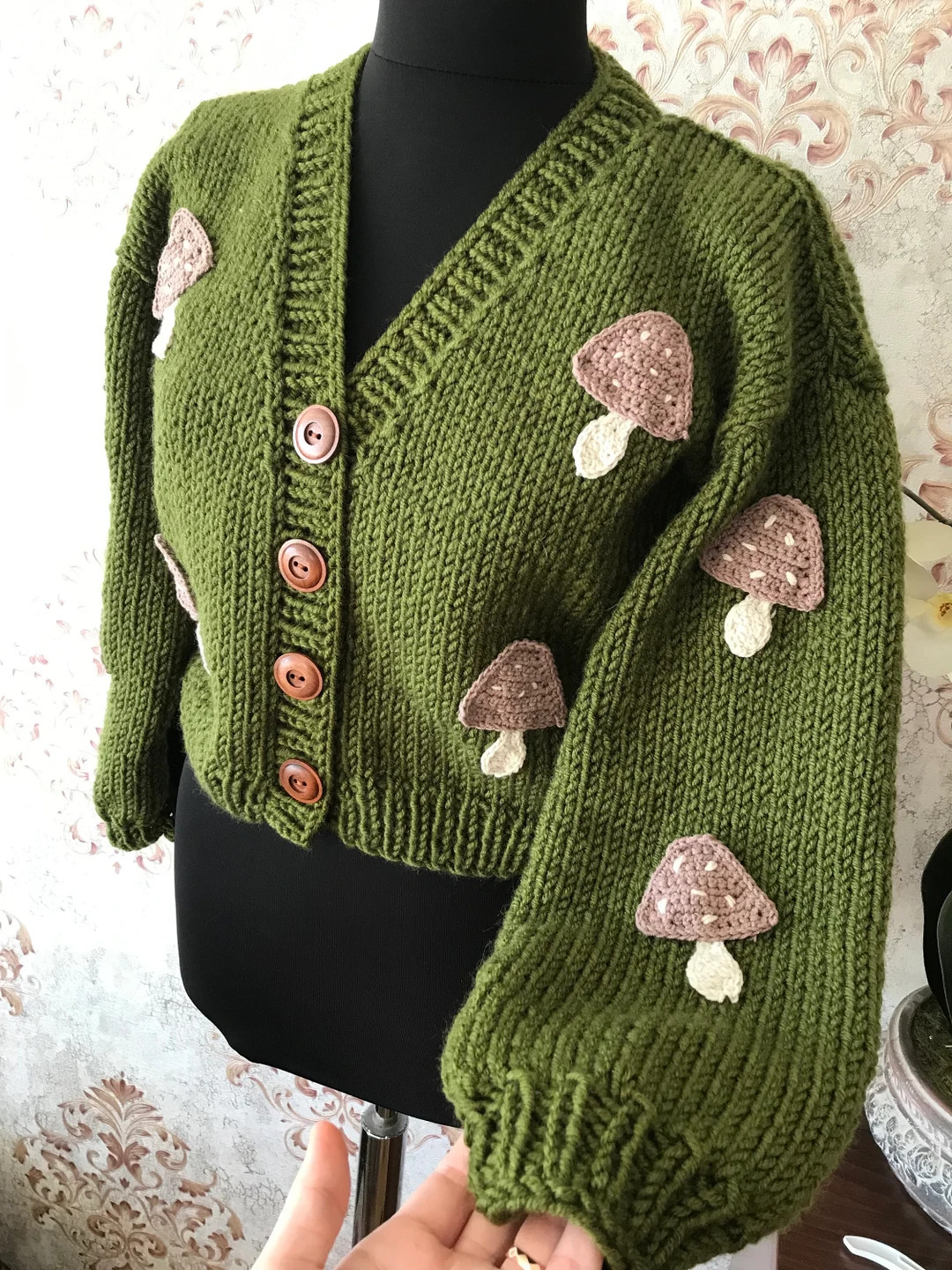Hand-Knitted Cotton Mushroom Cardigan: Chunky Knit Jacket | Etsy (US)
