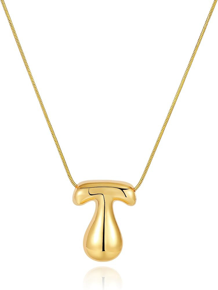 Initial Necklaces for Women Teen Girl, Gold Balloon Bubble Letter Necklace,14K Gold Plated Dainty... | Amazon (US)
