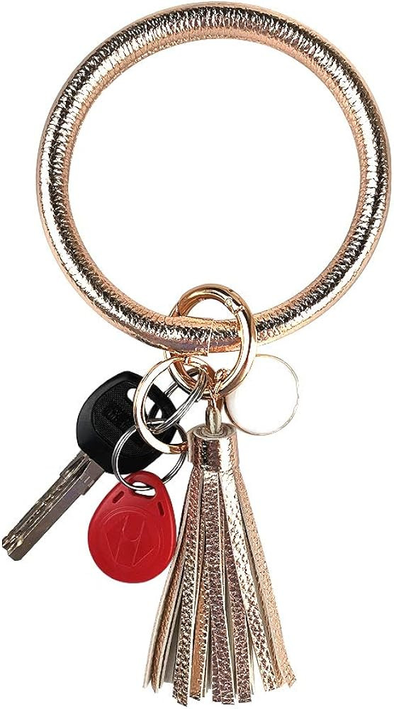 Leather Bracelet Key Ring Bangle Keyring, Tassel Ring Circle Key Ring Keychain Wristlet for Women... | Amazon (US)