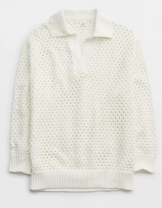Aerie Open Knit Polo Sweater | Aerie