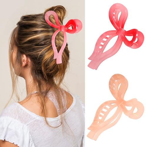 Bow Hair Claw Clips Elegant Large Hair Accessories for Women Gift for Teen Girls Trendy Butterfly Hair Clips for Thick Hair Non-slip Hair Styling Clips (Pack of 2) | Amazon (US)