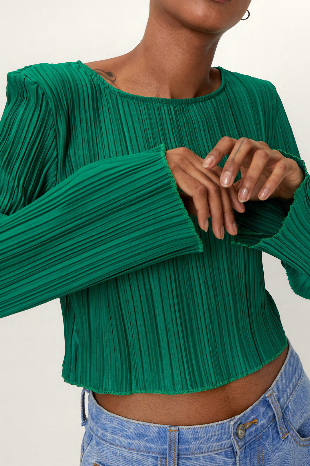 Plisse Long Sleeve Crop Top | Nasty Gal (US)