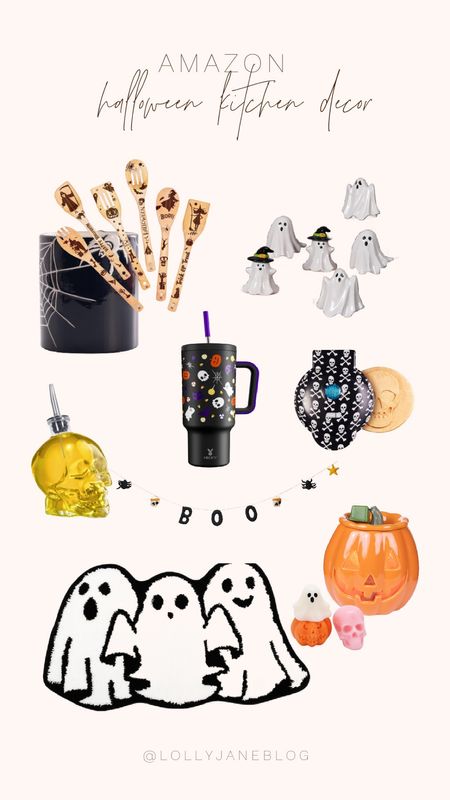 Amazon Halloween Kitchen Decor 🎃🦇🍁

Amazon always has everything you could possibly need for your Halloween decorations. Check out these adorable Amazon Halloween Kitchen Finds. 
We have the Halloween Utensil holder, along with the Halloween kitchen utensils, and those pair perfectly with the coffin butter dish. These also pair great with the halloween ceramic ghosts 🤍
The pumpkin wax warmer can take any wax, but we picked out this adorable brand that has Halloween themed scented wax! It goes great with the Skull Olive Oil dispenser 💀 We always have to throw in a Halloween Garland, and a halloween ghost kitchen mat. Halloween rugs are just the cutest. The halloween waffle maker has a cute halloween design, and makes a fun skeleton 👏🏼
And to pull it all together we added a Halloween themed Mecky Tumblr 🫶🏻

#LTKHoliday #LTKSeasonal #LTKHalloween