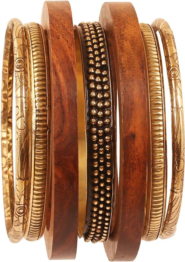 Touchstone Indian Bollywood Hand Cut Natural Wood Pretty Assorted Patterns Brass Designer Jewelry... | Amazon (US)