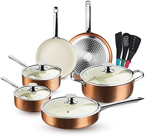 FRUITEAM 13-Piece Cookware Set Non-stick Ceramic Coating Cooking Set, Induction Pots Pans Set wit... | Amazon (US)