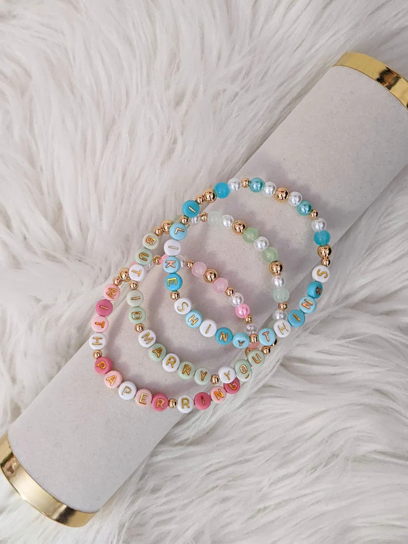 I Like Shiny Things but I'd Marry You With Paper Rings Beaded Friendship Bracelets Stackable Lyri... | Etsy (US)