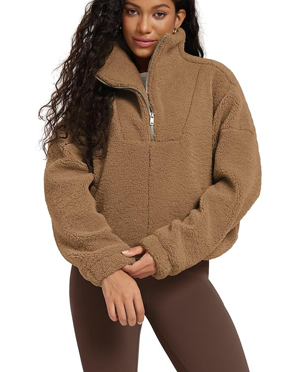 ODODOS Women's Sherpa Fleece Half-Zip Pullover - Cozy Warm Long Sleeve Sweatshirt Cinchable Outer... | Amazon (US)