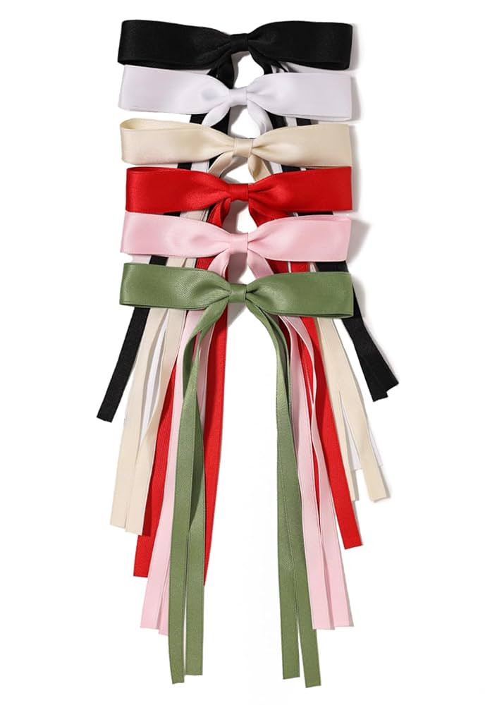 LFOUVRE Bow Hair Clips for Women, Ribbon Bows 6pcs Tassel Clips, Claw Clip with Bow, Solid Metal ... | Amazon (US)