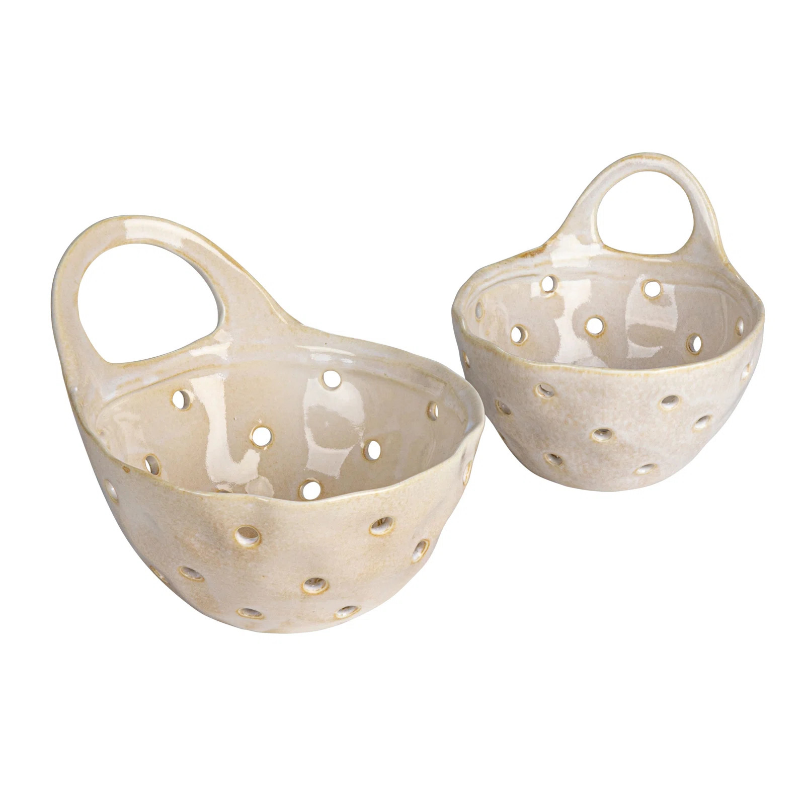 Wagaman Cream Reactive Glaze Stoneware Colanders (Set of 2) | Wayfair North America