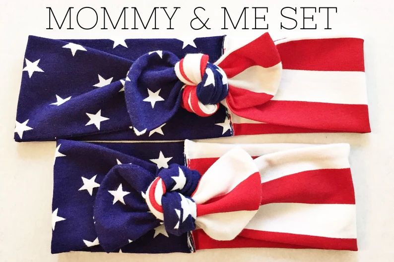 Set of 2: American USA Flag Top Knot headbands, Mommy & Me set, flag baby headband, patriotic hea... | Etsy (US)