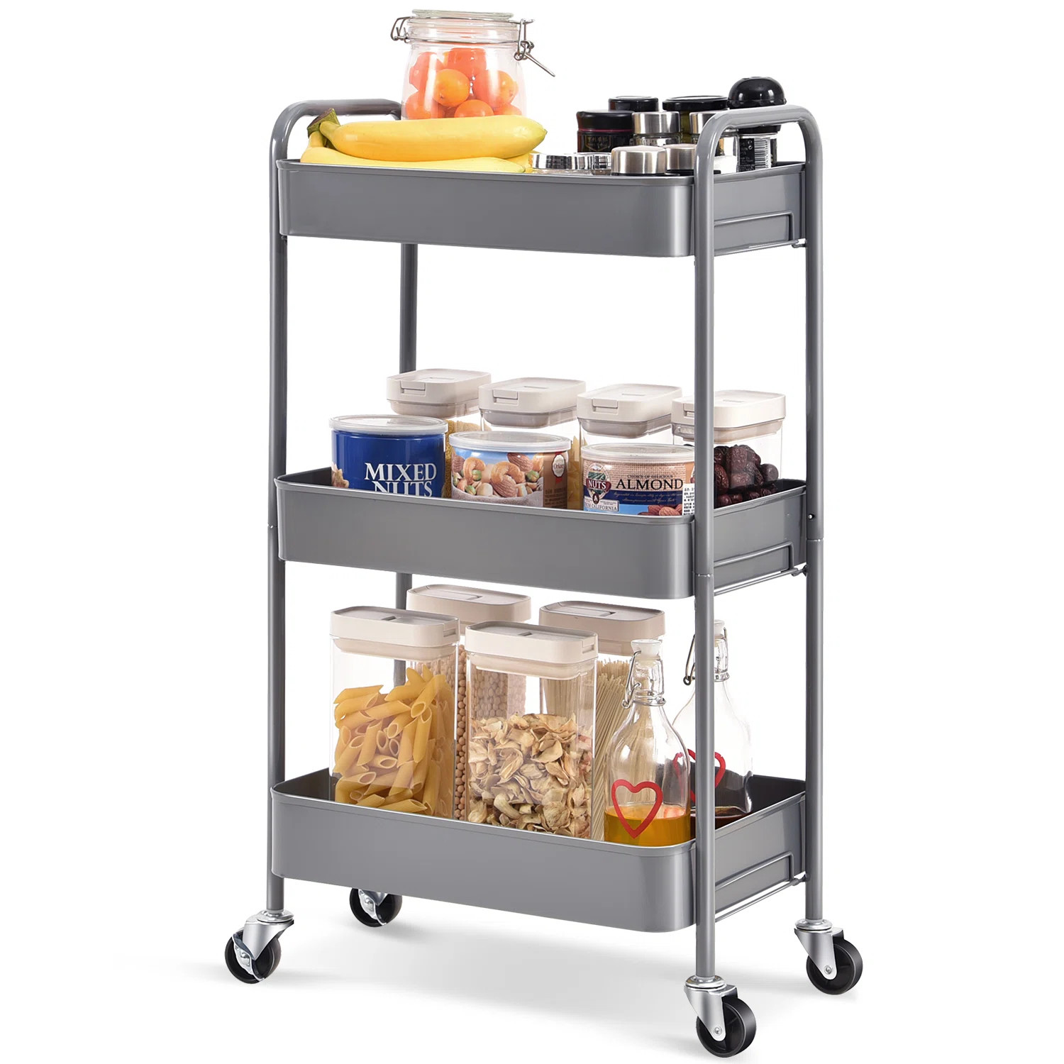 KINGRACK 3-Tiers Stainless Steel Utility Cart with Wheels,12*17.3*31.3 inch Rolling Cart,Metal Ca... | Wayfair North America