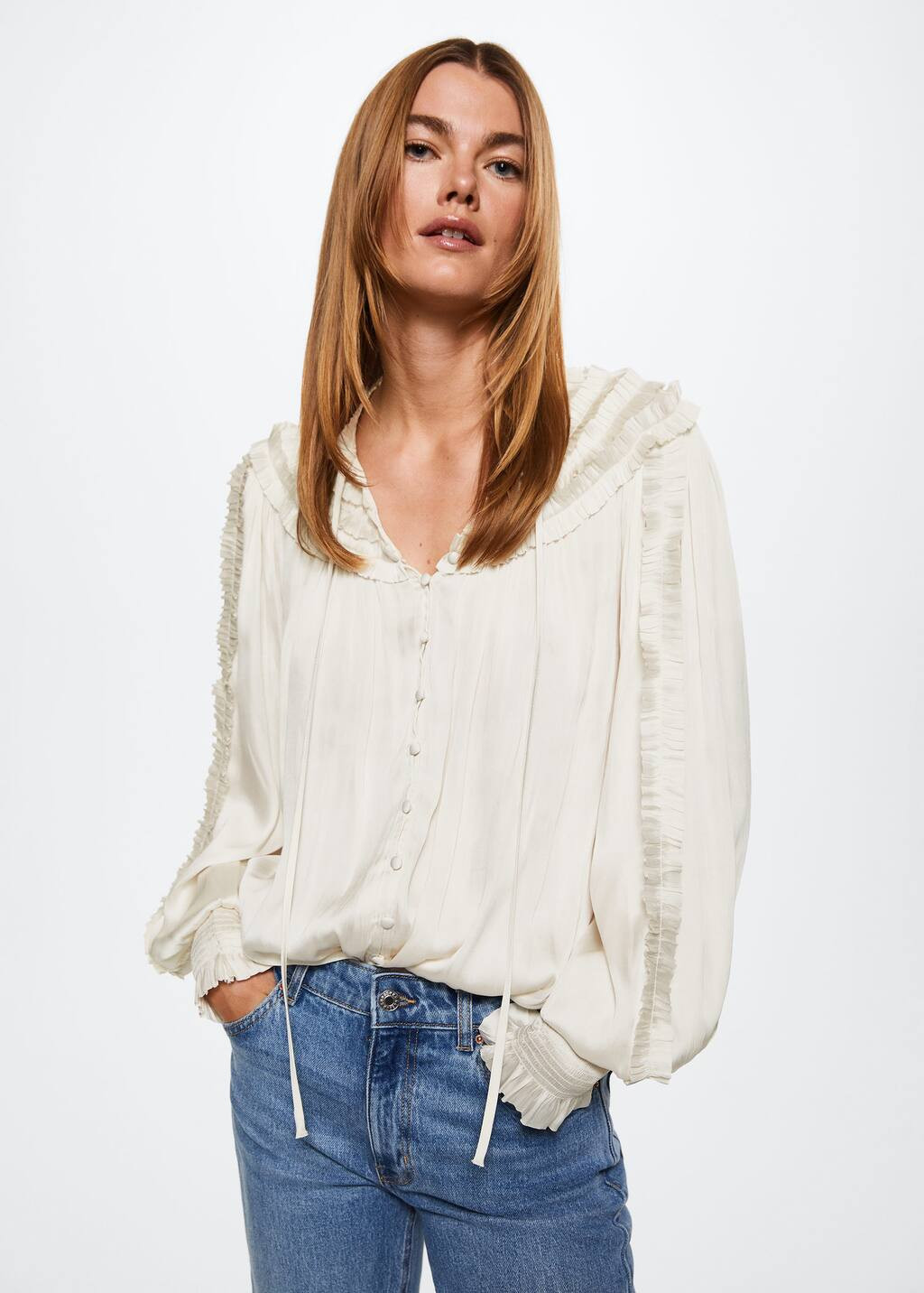 Ruffled satin blouse -  Women | Mango USA | MANGO (US)