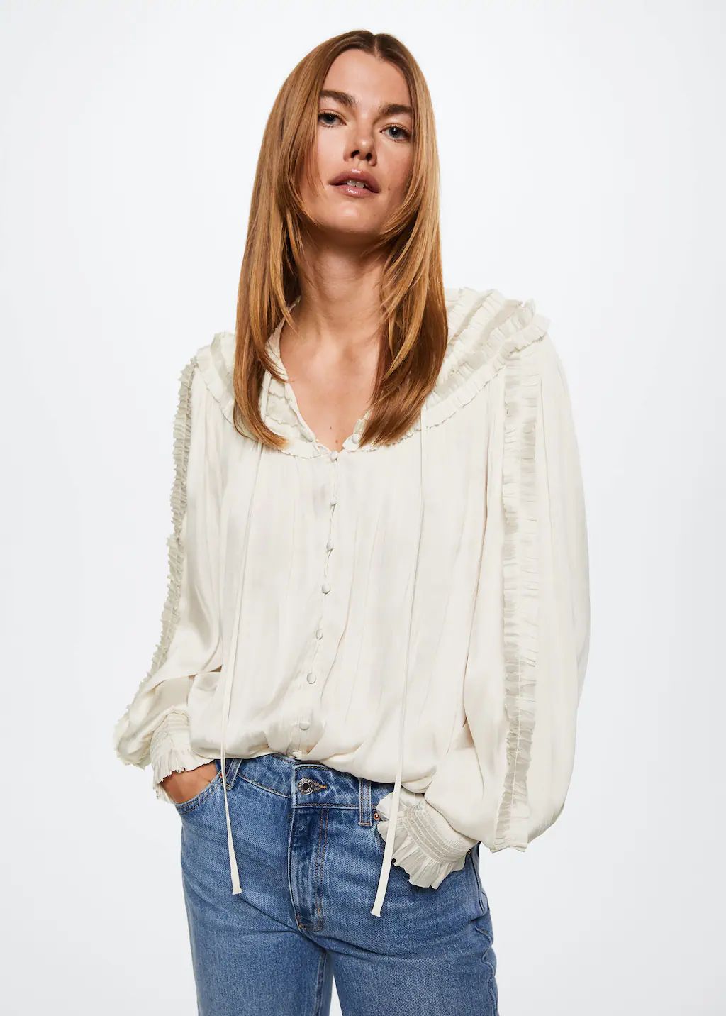 Ruffled satin blouse -  Women | Mango USA | MANGO (US)