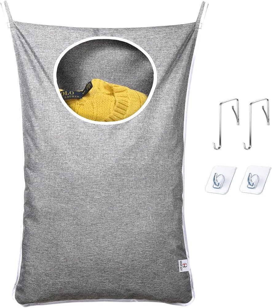 KEEPJOY Hanging Laundry Hamper Bag with Free Adjustable Stainless Steel Door 2 PCs Suction Cup Ho... | Amazon (US)