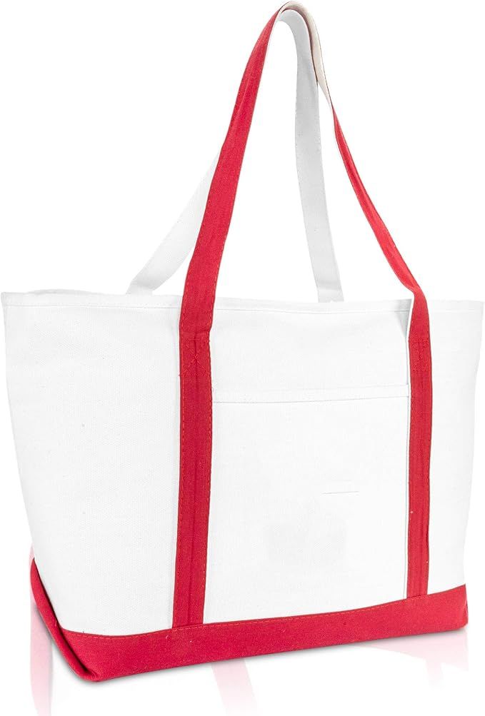 DALIX 23" Premium 24 oz. Cotton Canvas Shopping Tote Bag in Red | Amazon (US)