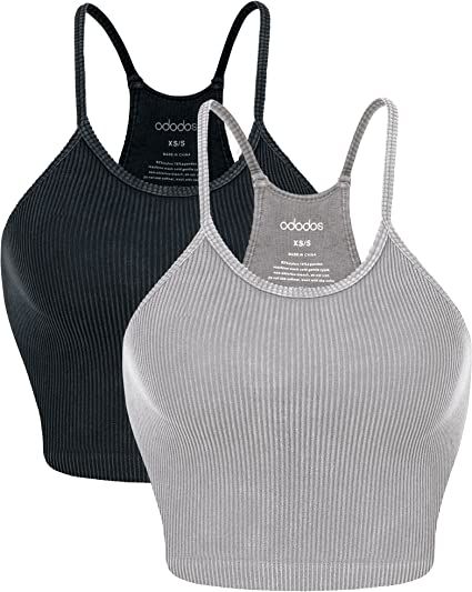 ODODOS Women's Crop 3-Pack Washed Seamless Rib-Knit Camisole Crop Tank Tops | Amazon (US)