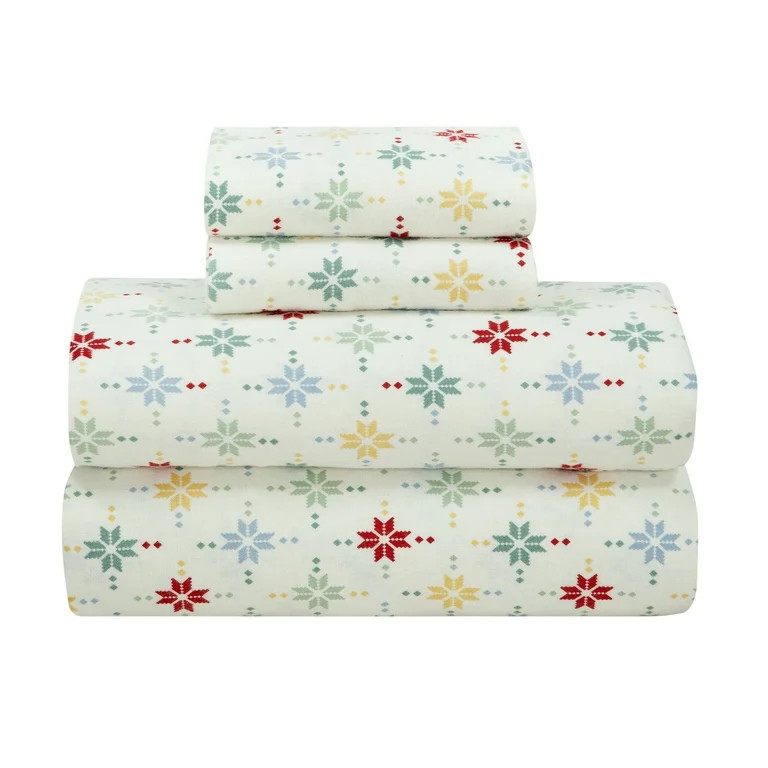Mainstays 4-Piece Knitted Star Flannel Adult Sheet Set, Queen | Walmart (US)