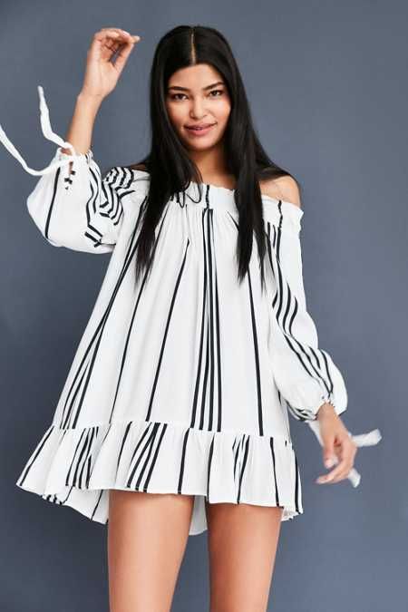 Faithfull The Brand Striped Off-The-Shoulder Mini Dress | Urban Outfitters US