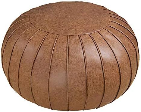 Amazon.com: Thgonwid Handmade Suede Pouf Footstool Ottoman Faux Leather Poufs 23" x 14" - Round F... | Amazon (US)