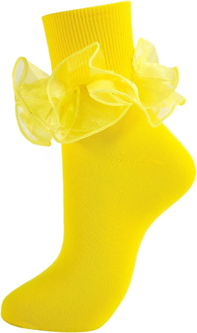 Women Big Ruffle Ankle Socks Adult Double Lace Frilly Socks Fold Cuff Cotton Ruffled Dress Crew B... | Amazon (US)