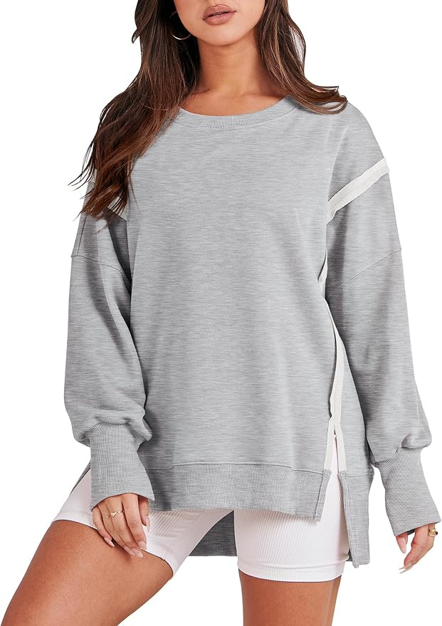 ANRABESS Women's Oversized Sweatshirt Crew Neck Long Sleeve Casual Slit Pullover Top Fall 2024 Te... | Amazon (US)