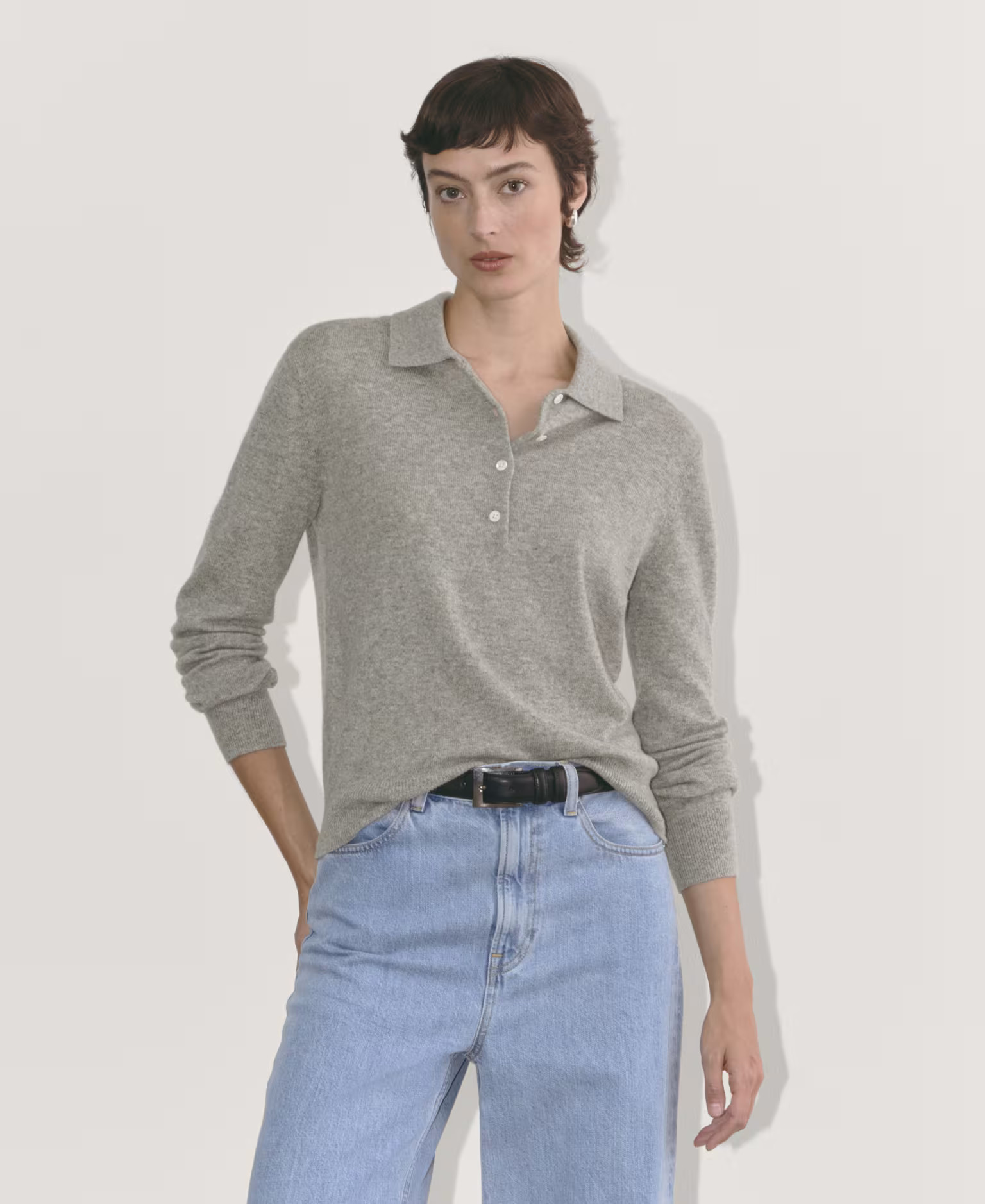 Women's Classic Polo in Cashmere Sweater by Everlane in Light Heather Grey, Size XXS | Everlane