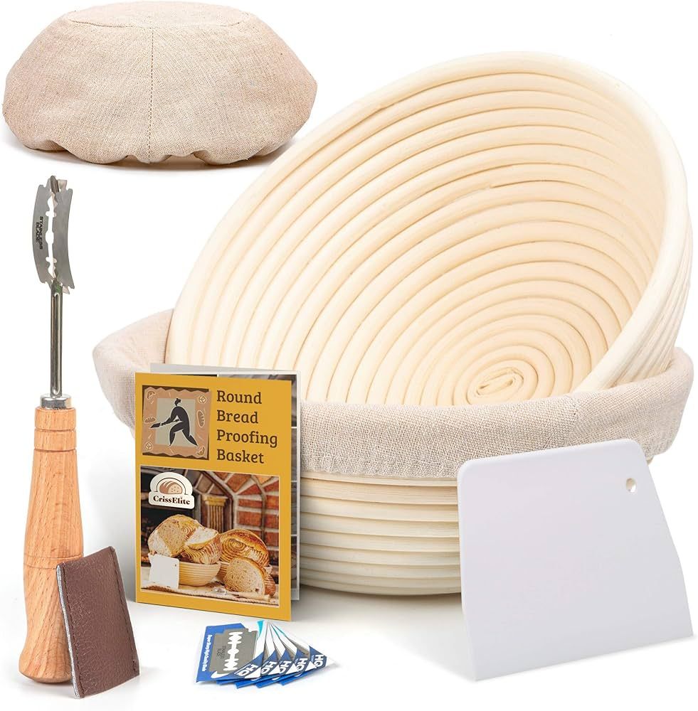 Bread Banneton Proofing Basket, Round 9" Set of 2, Sourdough Bread Baking Supplies Starter Kit, B... | Amazon (US)