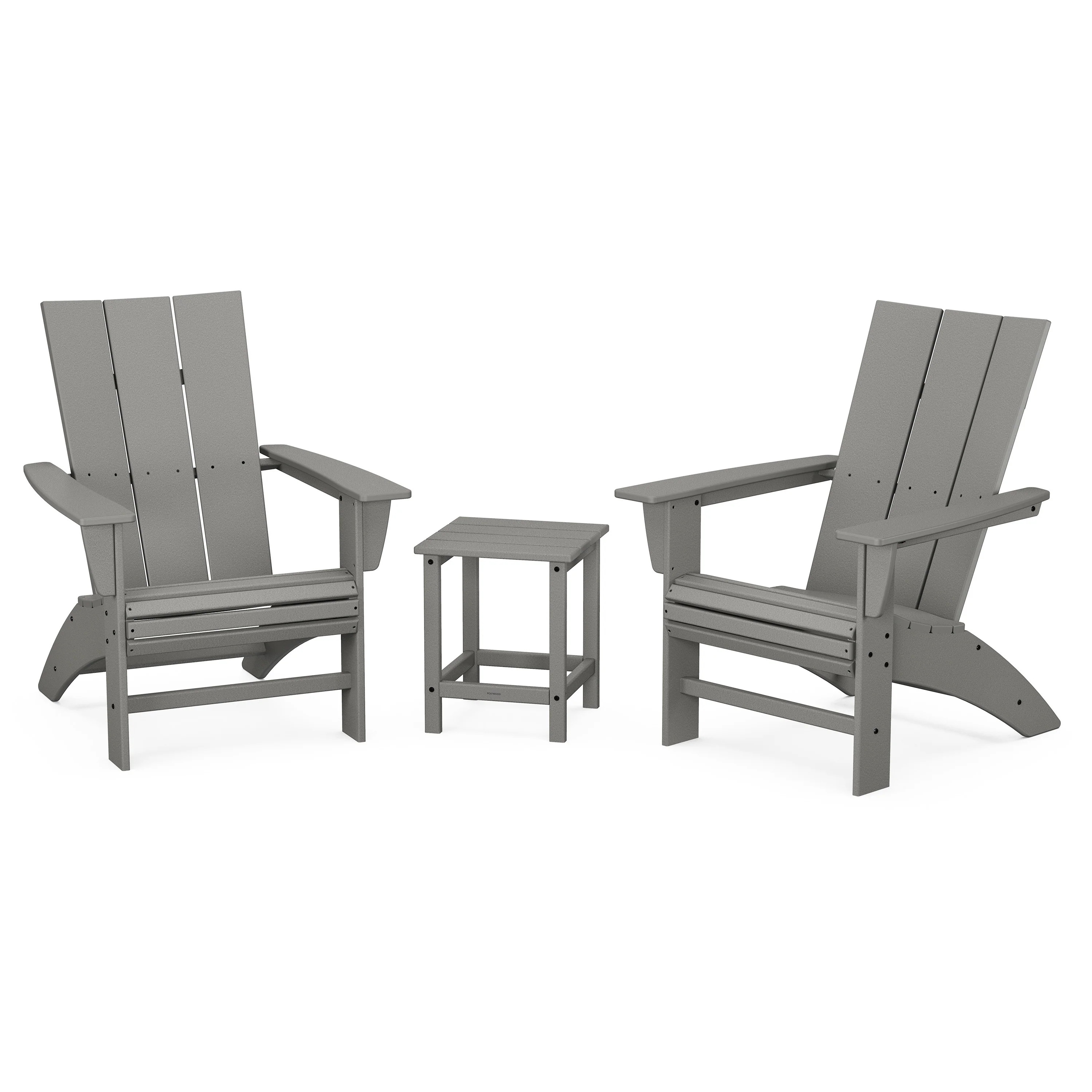 Modern 3-Piece Curveback Adirondack Set with Long Island 18" Side Tabl | POLYWOOD