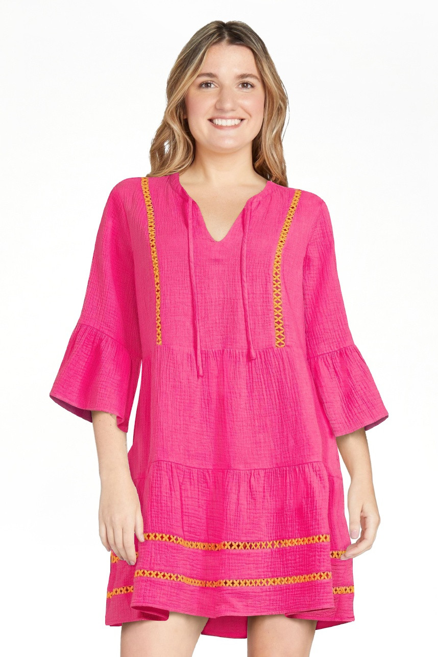 Scoop Women's Lace Trimmed Mini Dress with ¾ -Length Sleeves | Walmart (US)