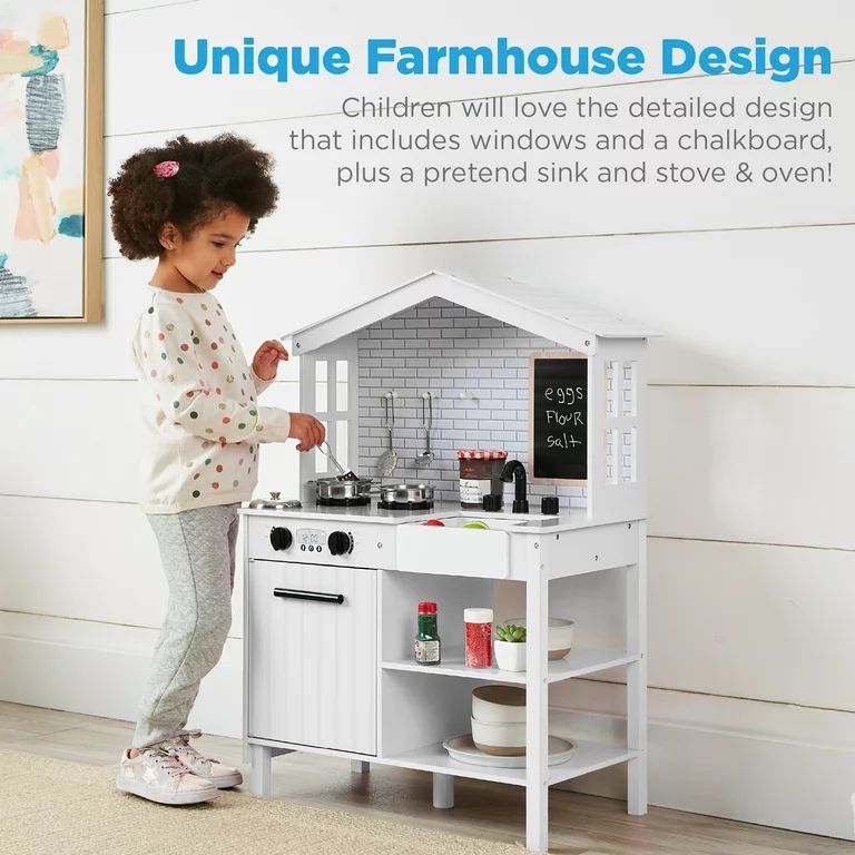 Best Choice Products Farmhouse Play Kitchen Toy for Kids w/ Chalkboard, Storage Shelves, 5 Access... | Walmart (US)