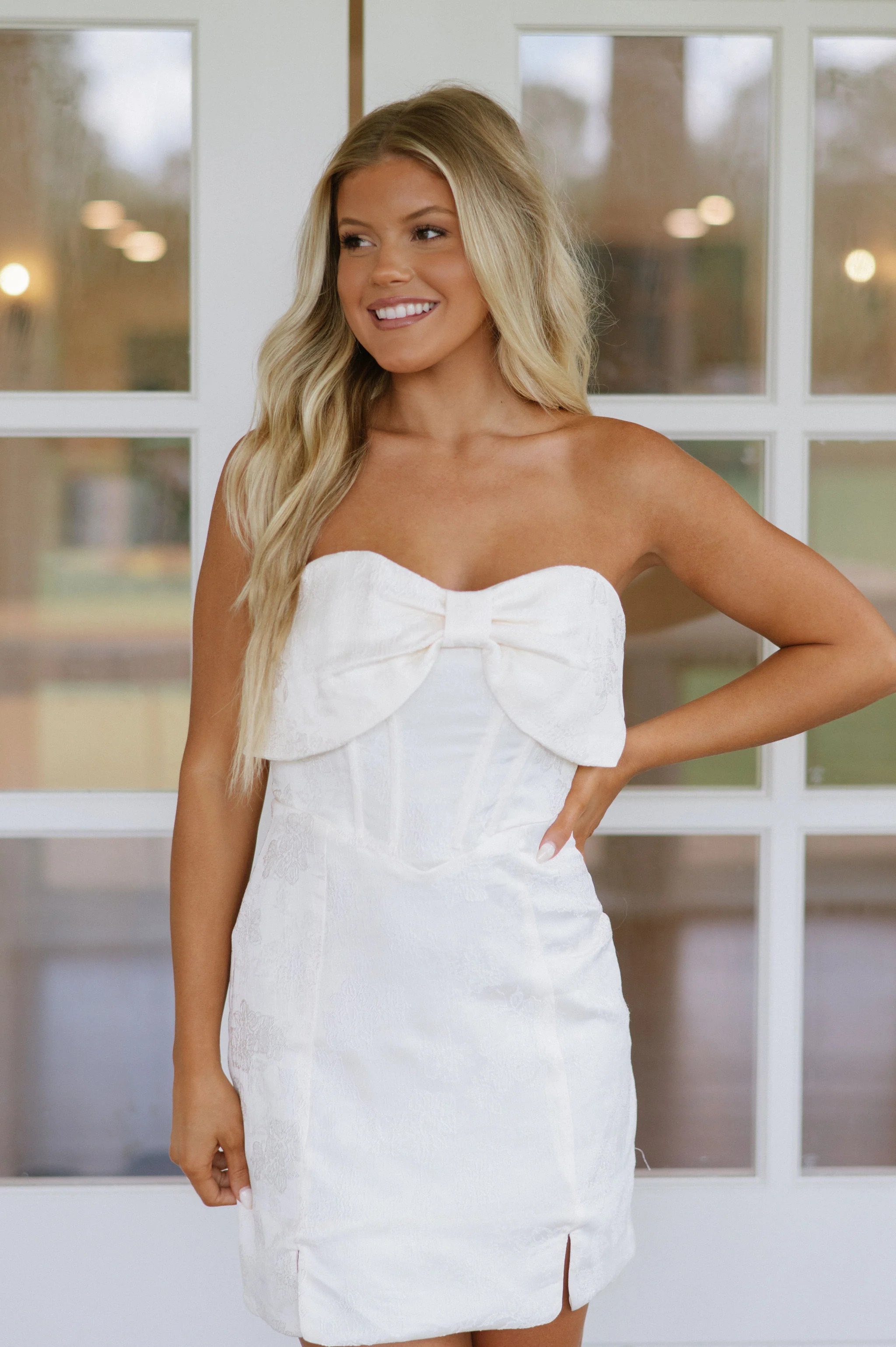 Floral Bow Accent Dress- Cream | These Three